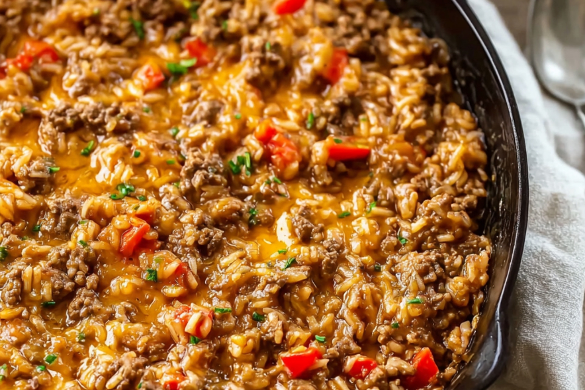 Cheesy Ground Beef and Rice Skillet Recipe